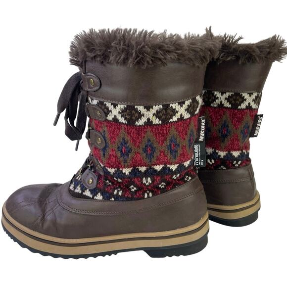 Muk Luks Womens Browns Aztec Knit Faux Lambswool Fur Winter Boot Thinsulate Sz 7 - Picture 1 of 10